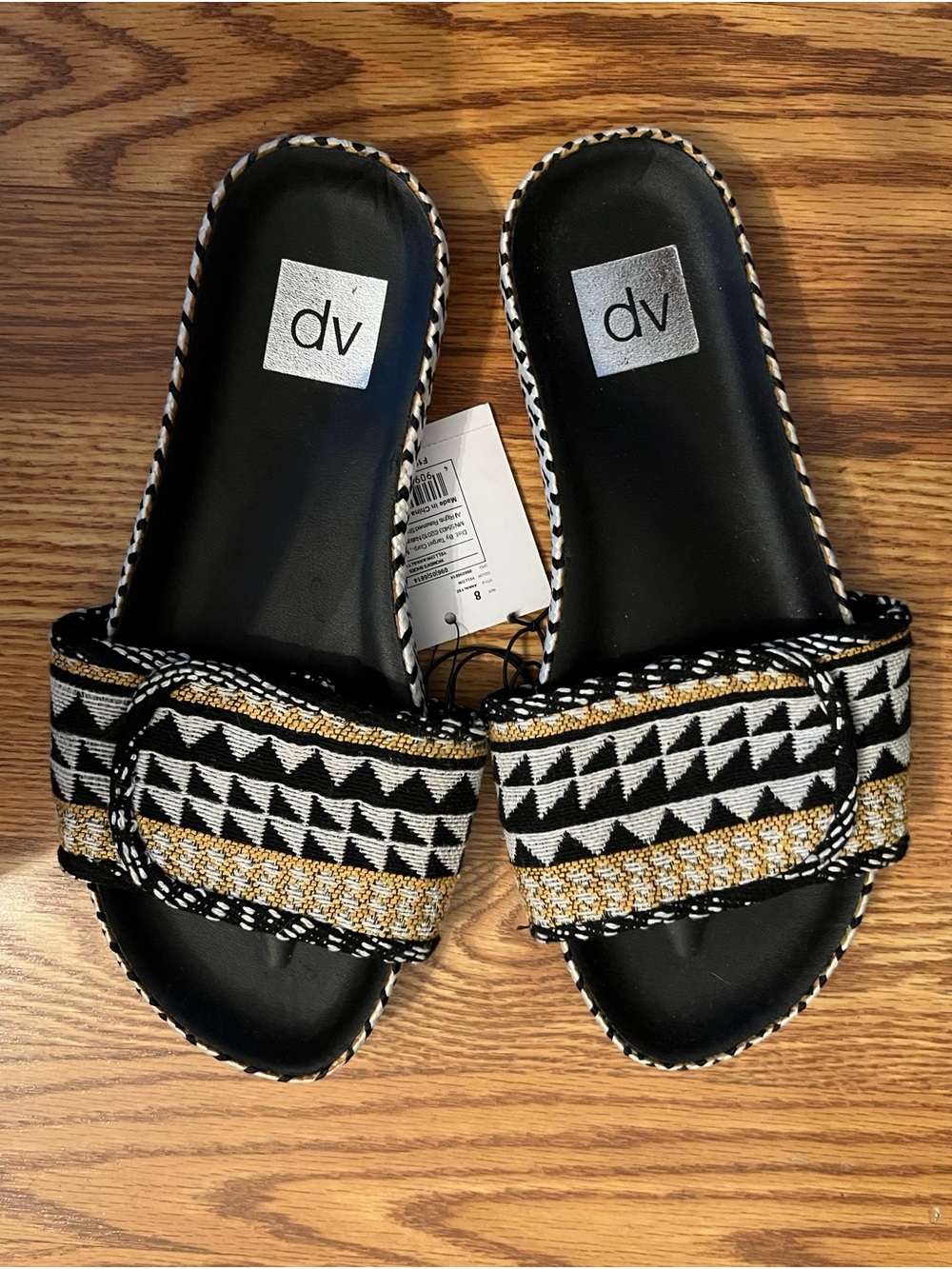 DV by Dolce Vita Black and Gold Patterned Slide Mules